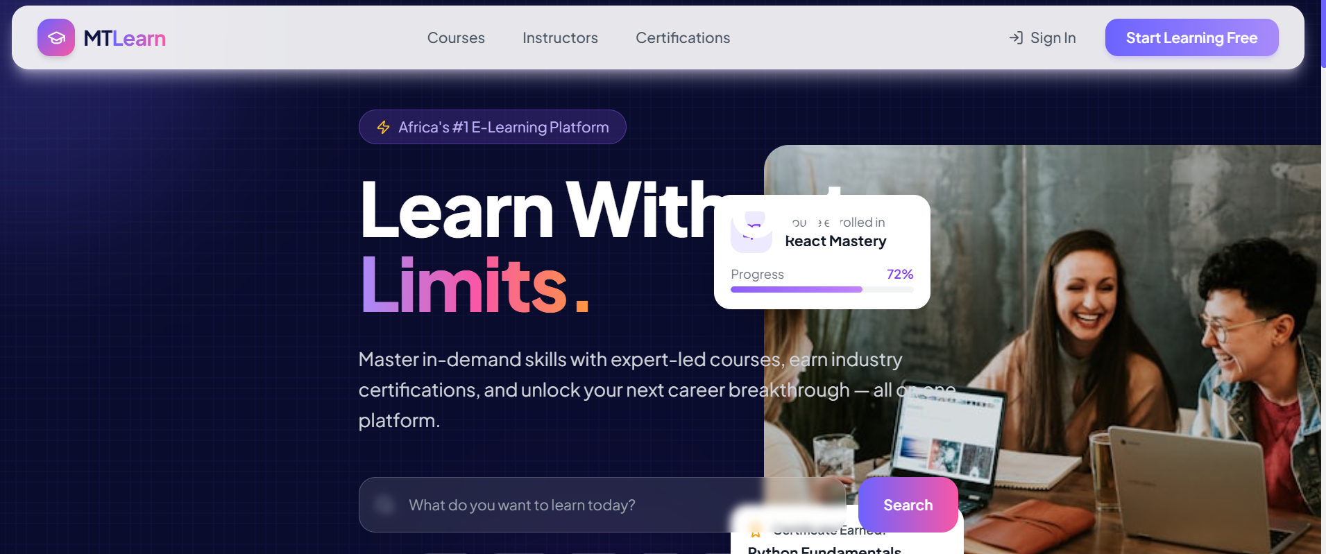 MtLearn platform screenshot